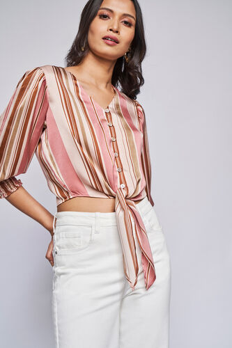 Cream Stripes Curved Top, Cream, image 4