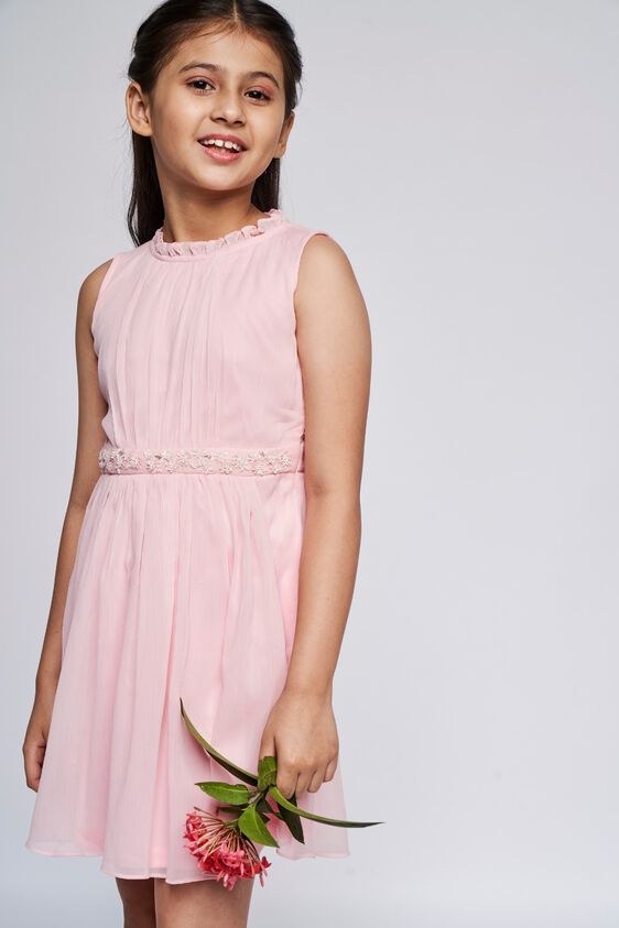 1 - Pink Self Design Flared Dress, image 1