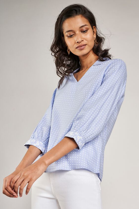 5 - Powder Blue Polka Dots Printed A-Line Top, image 5