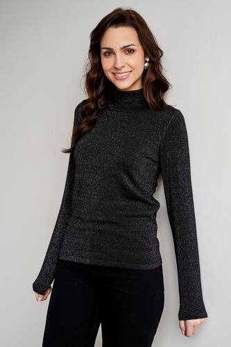 Black Solid Winter Top, Black, image 4