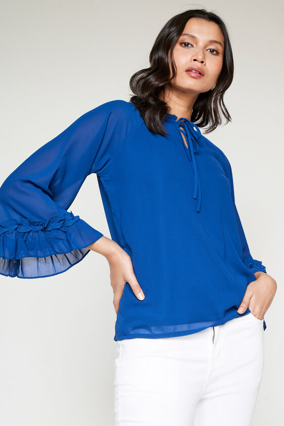 Blue Solid Straight Top, Blue, image 1