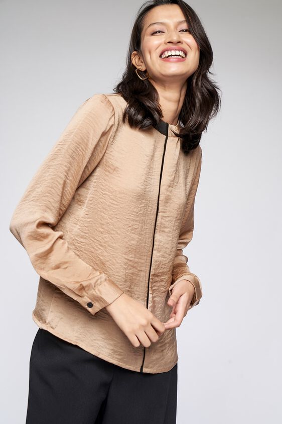 1 - Beige Solid Colorblocked Top, image 1