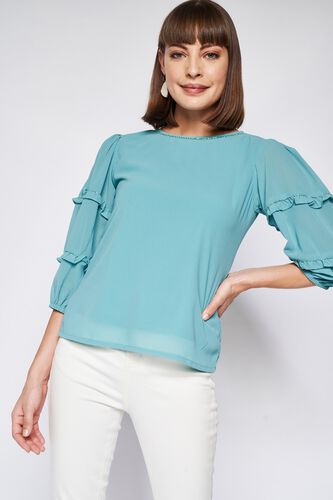 Teal Solid Straight Top, Teal, image 2