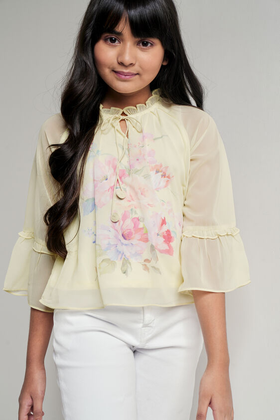 Green Floral Straight Top, Green, image 1