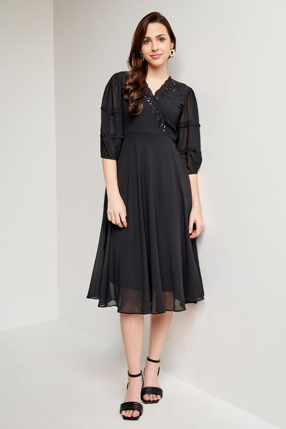 Black Floral Party Dress, Black, image 2
