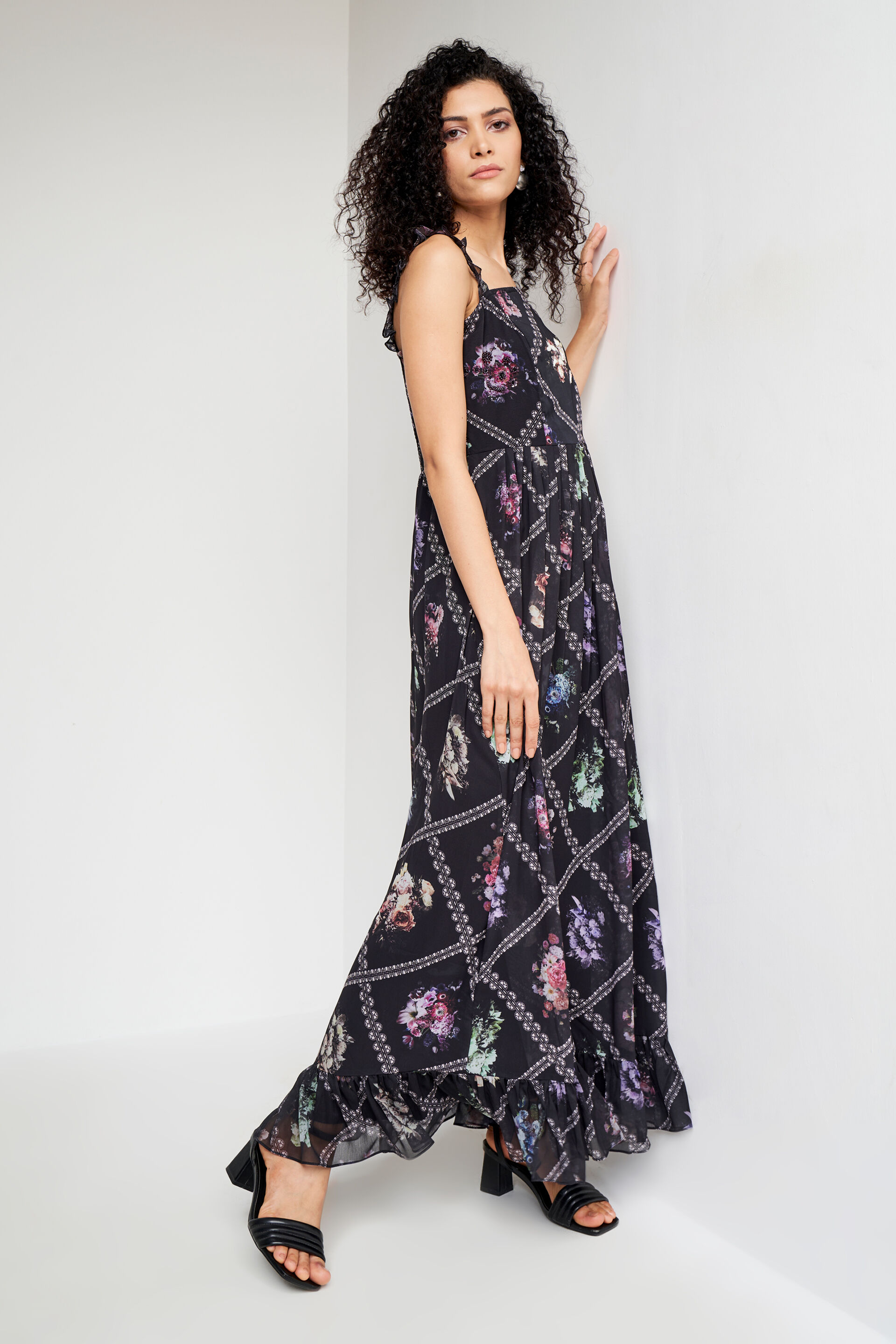 Multi Color Geometric Flared Gown, Multi Color, image 3