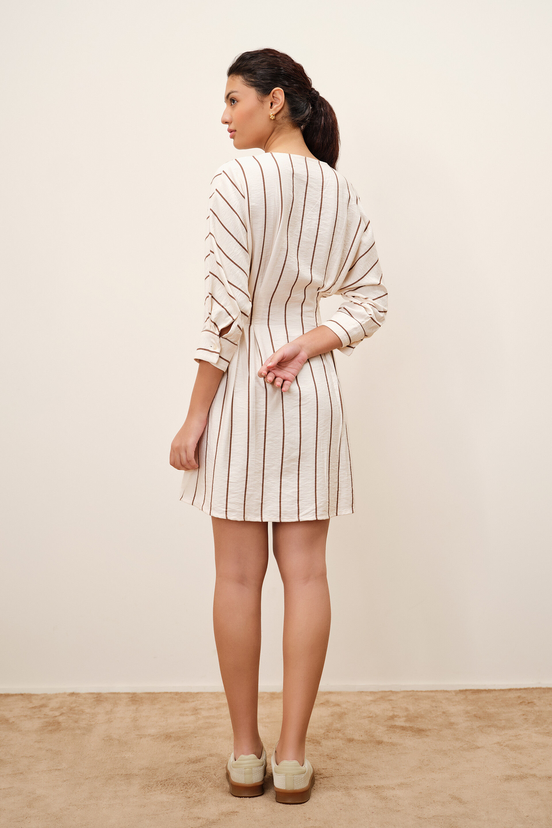 Meryl Striped Beige Dress, White, image 5