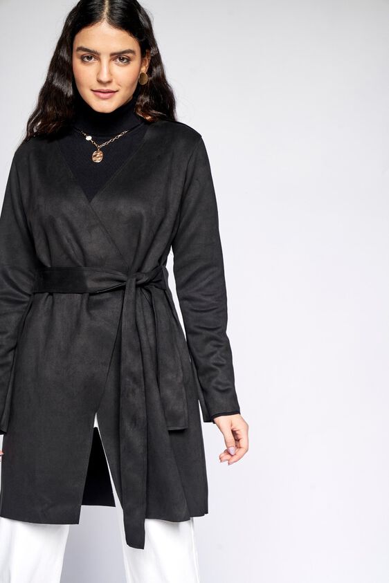 3 - Black Solid Wrap Jacket, image 3
