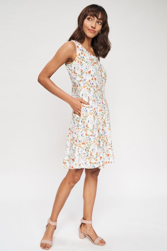 2 - White Floral Printed A-Line Dress, image 2