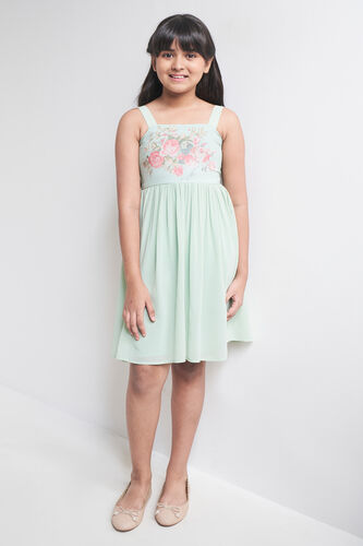 Green Solid Fit And Flare Embroidered Dress, Green, image 2