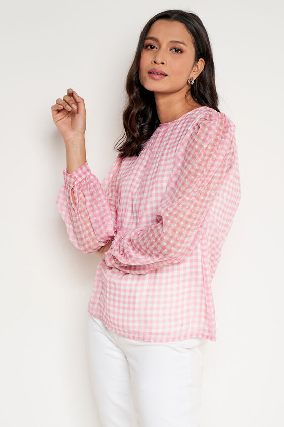 Pink Checks Straight Top, Pink, image 1