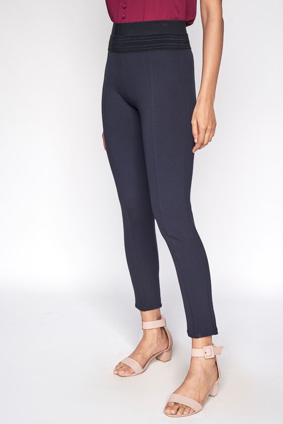 3 - Navy Blue Self Design Straight Bottom, image 3