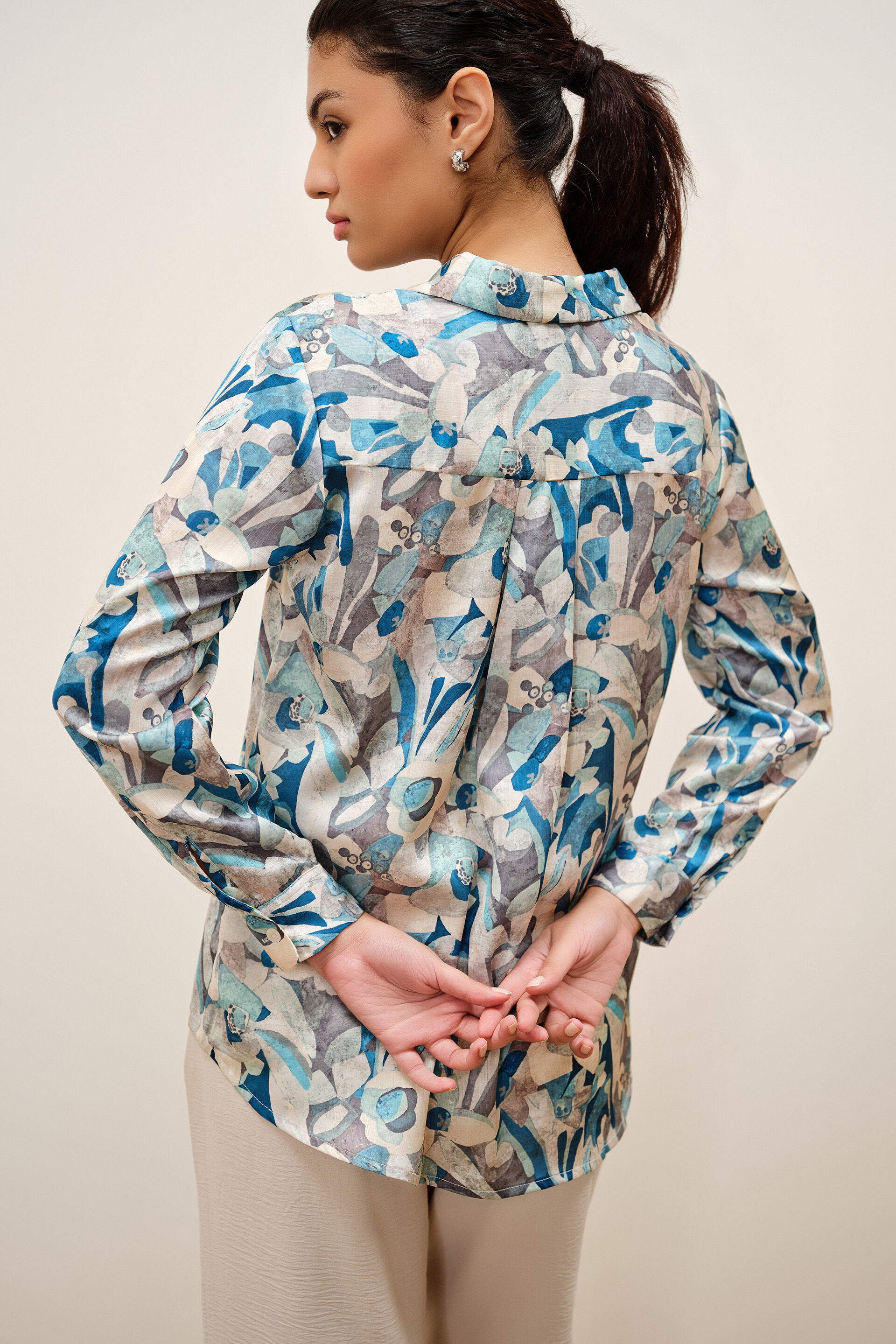 Reba Satin Shirt, Green, image 5