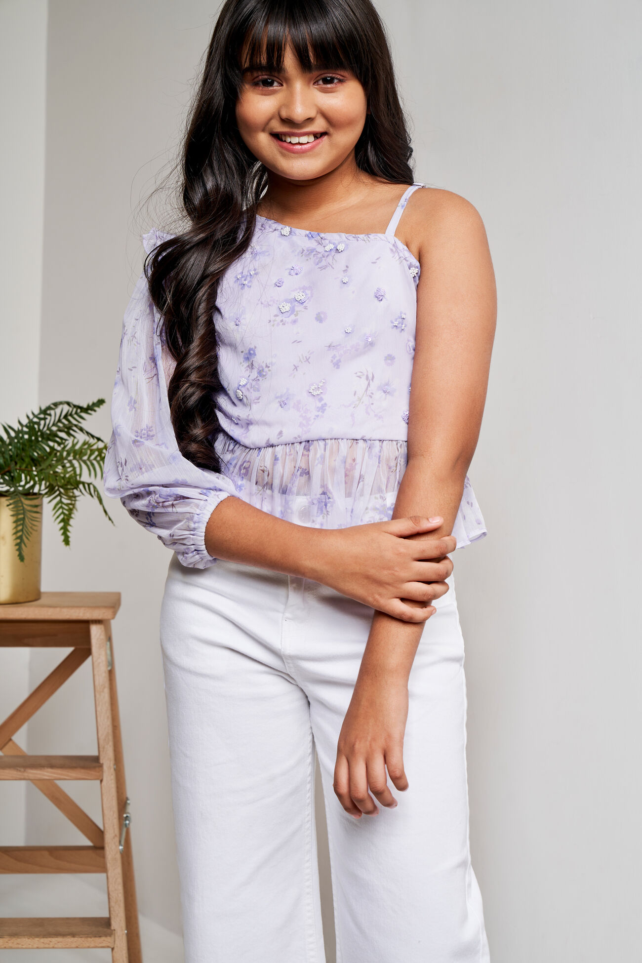 Lilac Floral Flared Top, Lilac, image 6