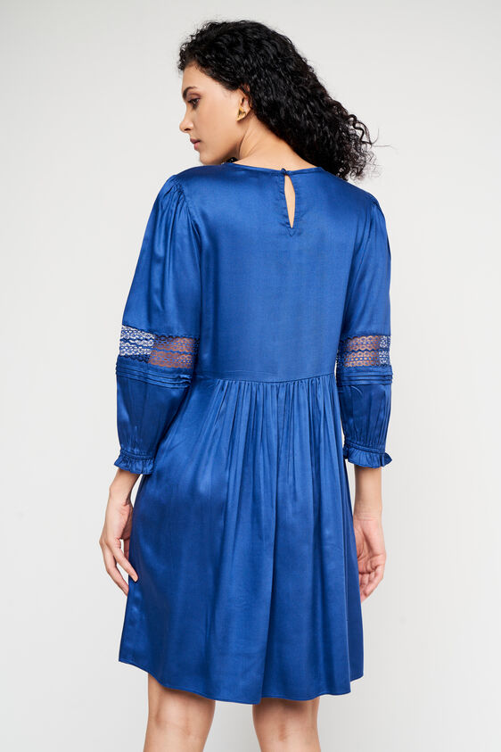 Blue Solid Knee Length Dress, Blue, image 5