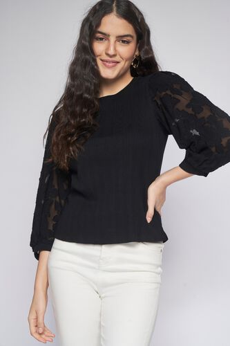 2 - Black Self Design Straight Top, image 2