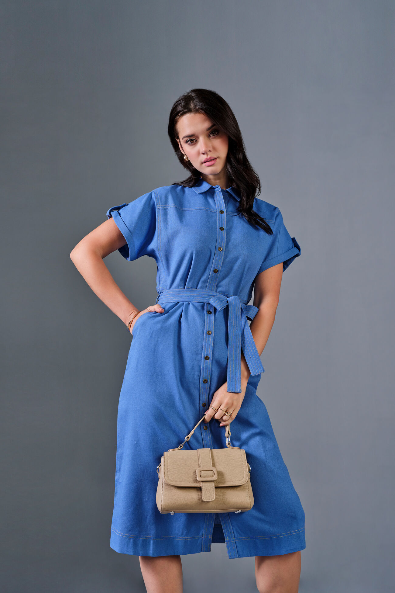 Blue Hue Viscose Blend Shirt Dress, Blue, image 4