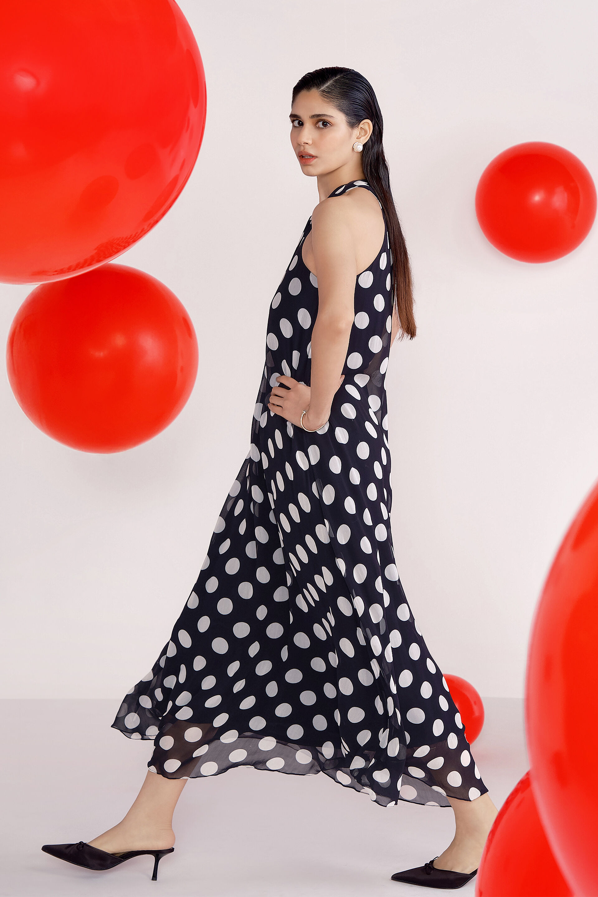 Polka Party Dress, Black, image 3