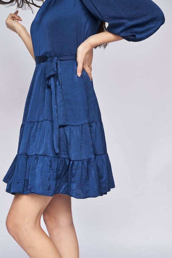 6 - Navy Blue Solid Fit & Flare Dress, image 6