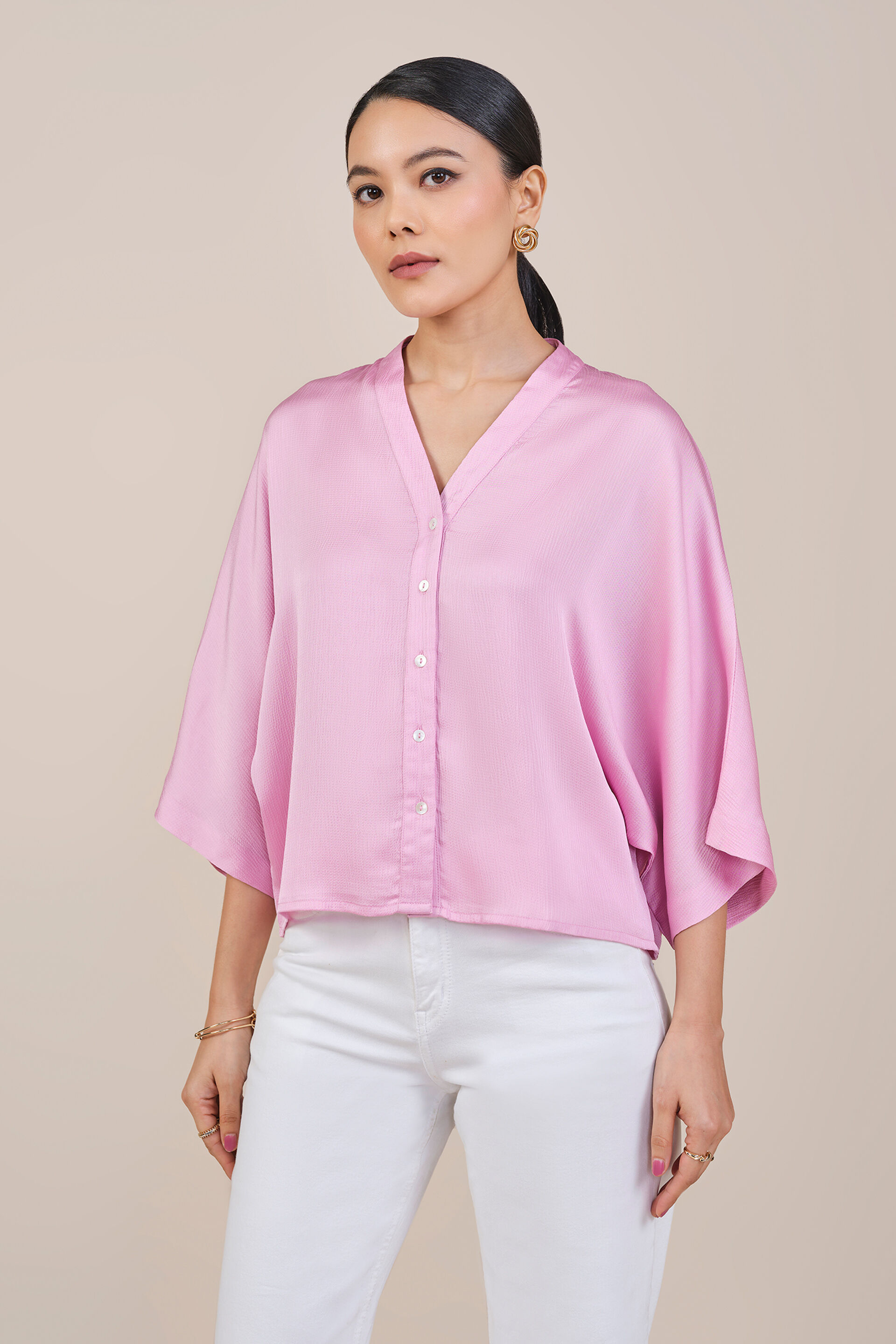 Rosie V-Neck Top, Pink, image 3