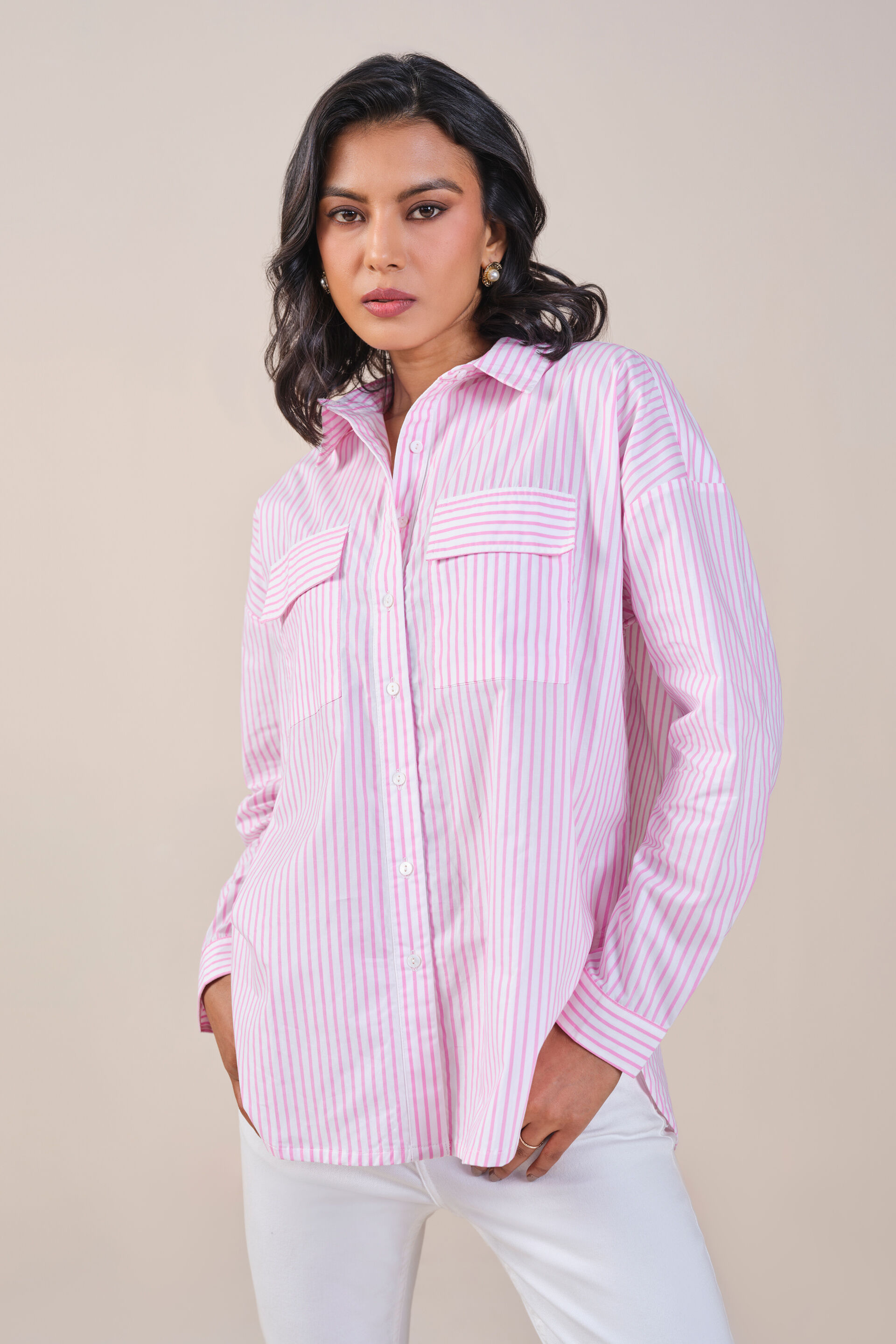 Primrose Stripes Cotton Shirt, Pink, image 7