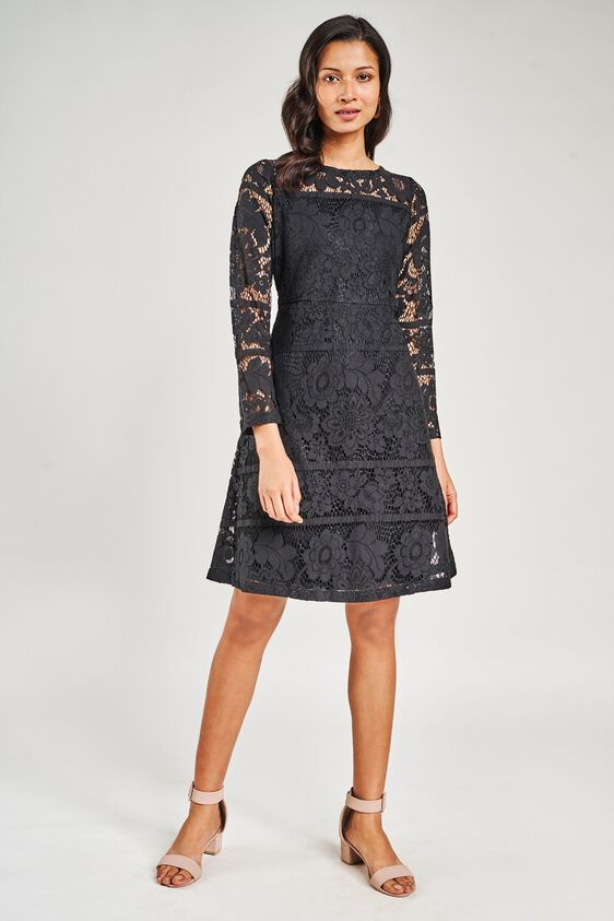 2 - Black Round Neck Fit and Flare Dress, image 2