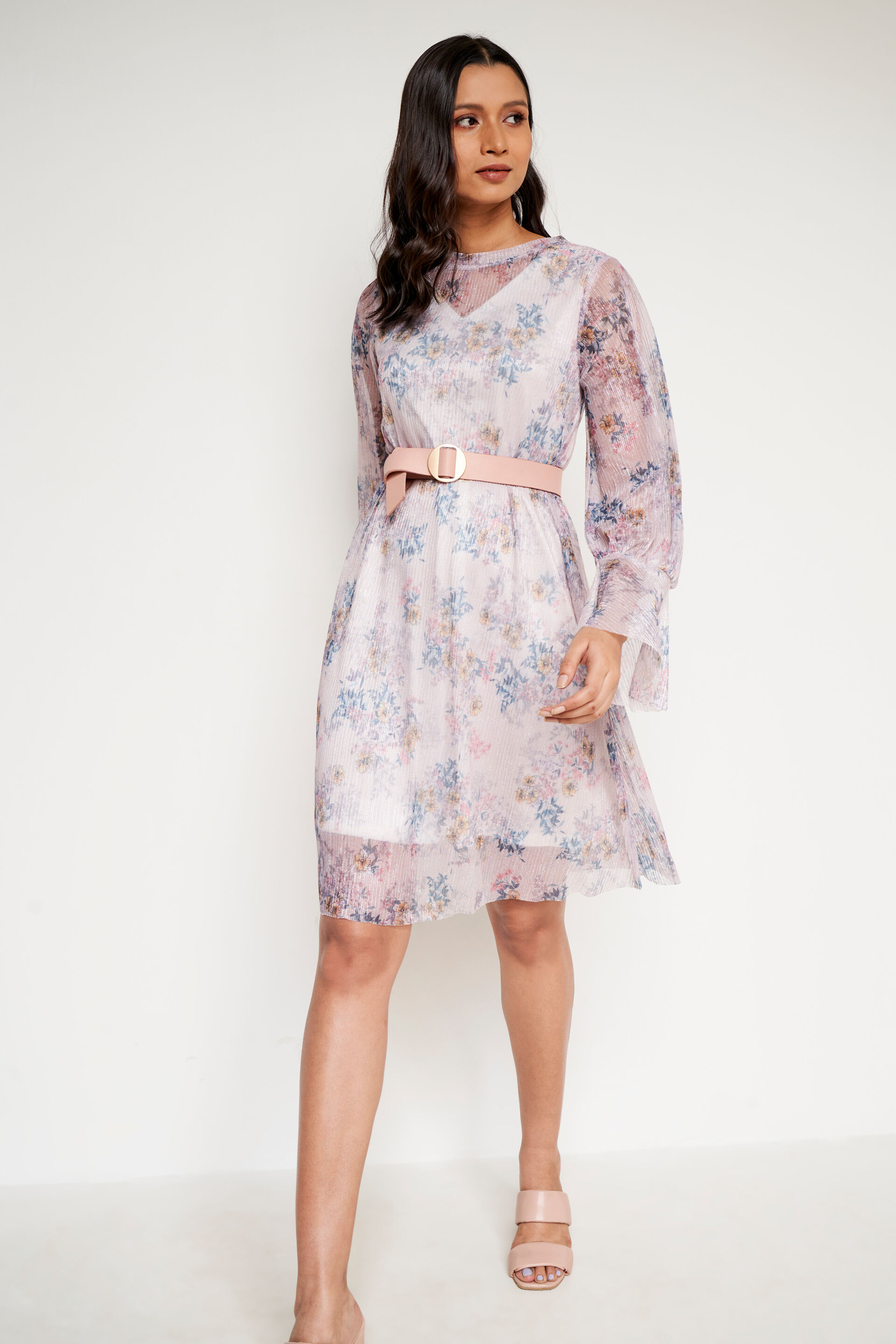 Powder Blue Floral Straight Dress, Powder Blue, image 5