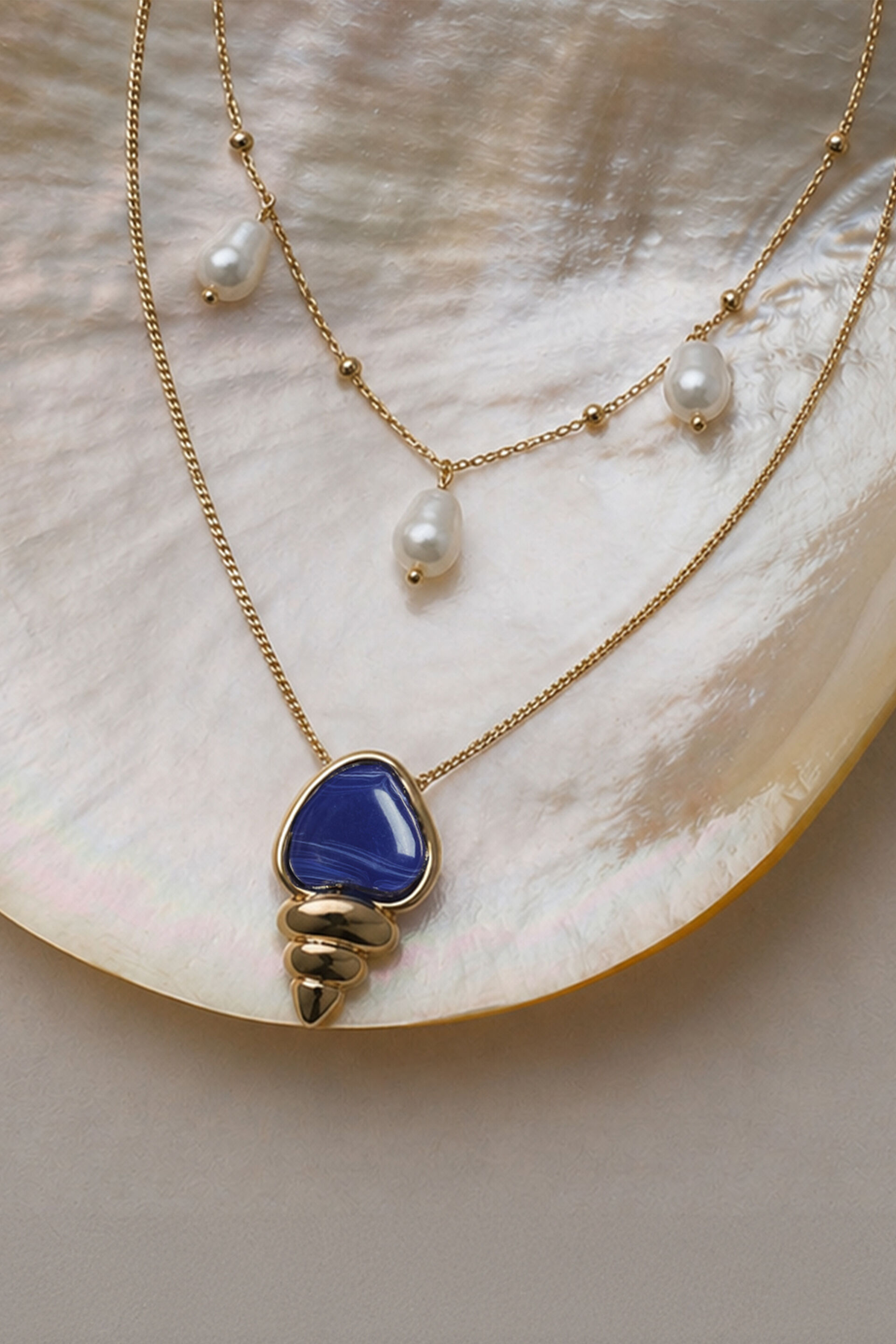 Deep Blue Stone Pendant Necklace, , image 2