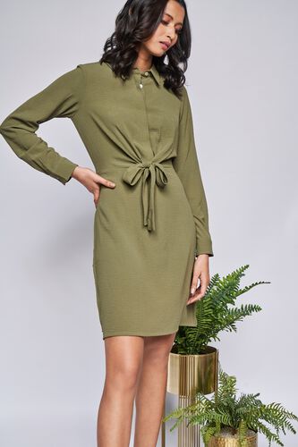 Olive Solid Straight Dress, Olive, image 3