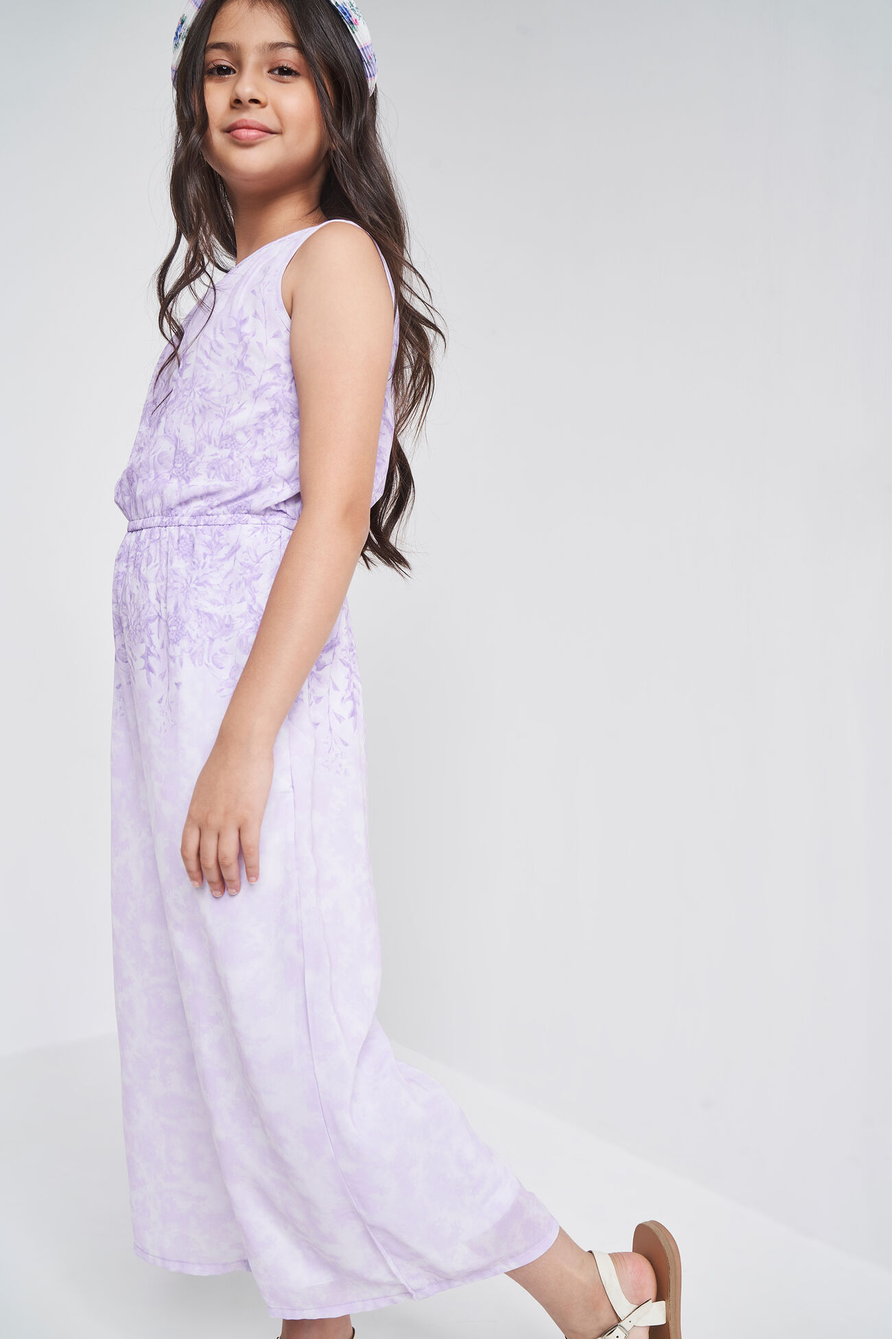 Lilac Floral Flared Jump Suit, Lilac, image 1
