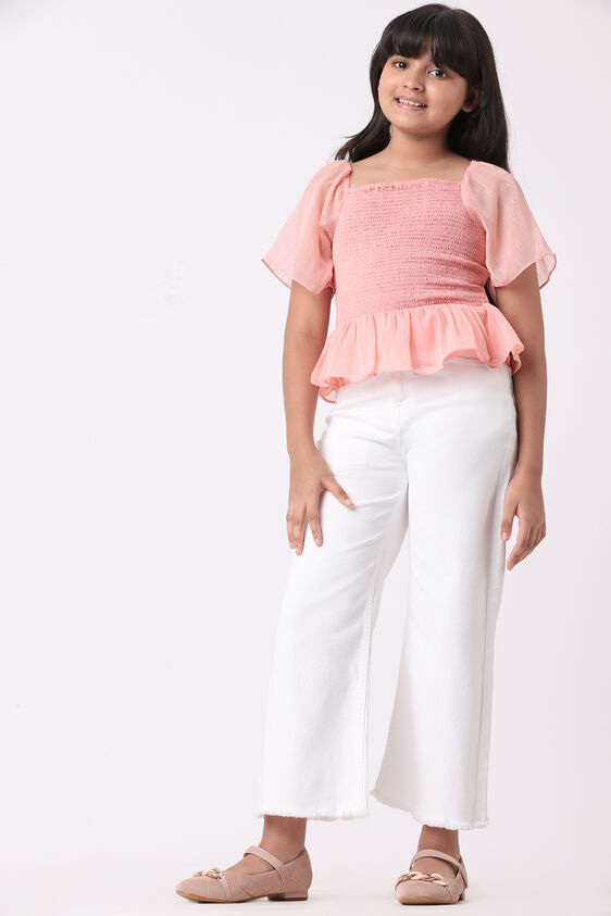 Coral Stripes Flounce Top, Coral, image 3