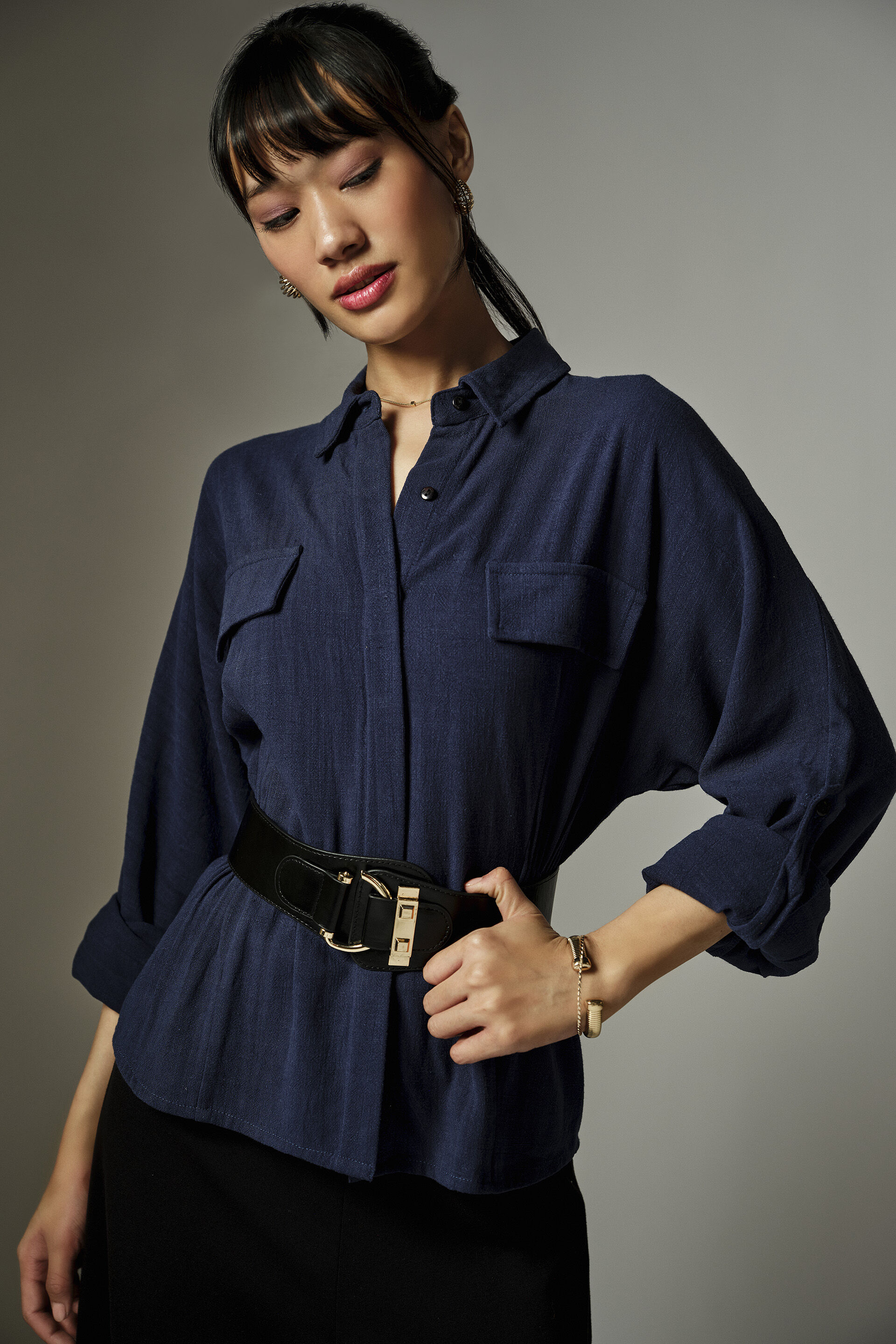 Buy Avery Blue Collared Top Online for Women from AND India S26R122TLR_BLUE