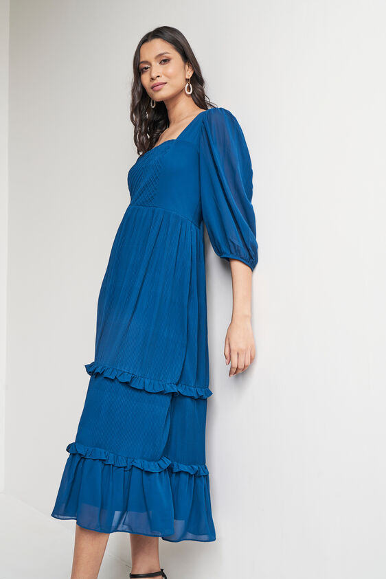 Teal Solid Flared Dress, Teal, image 6