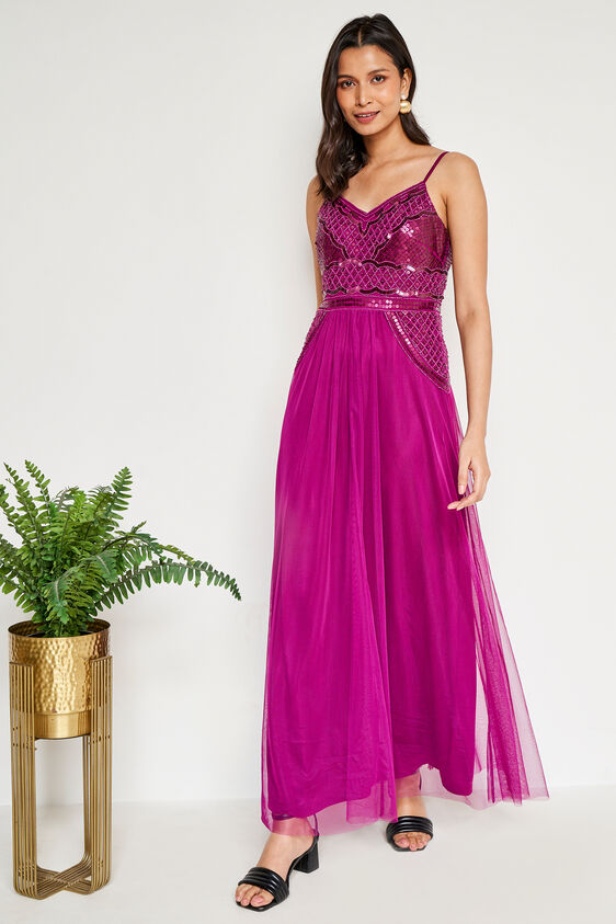 Wine Floral Straight Gown, Wine, image 1