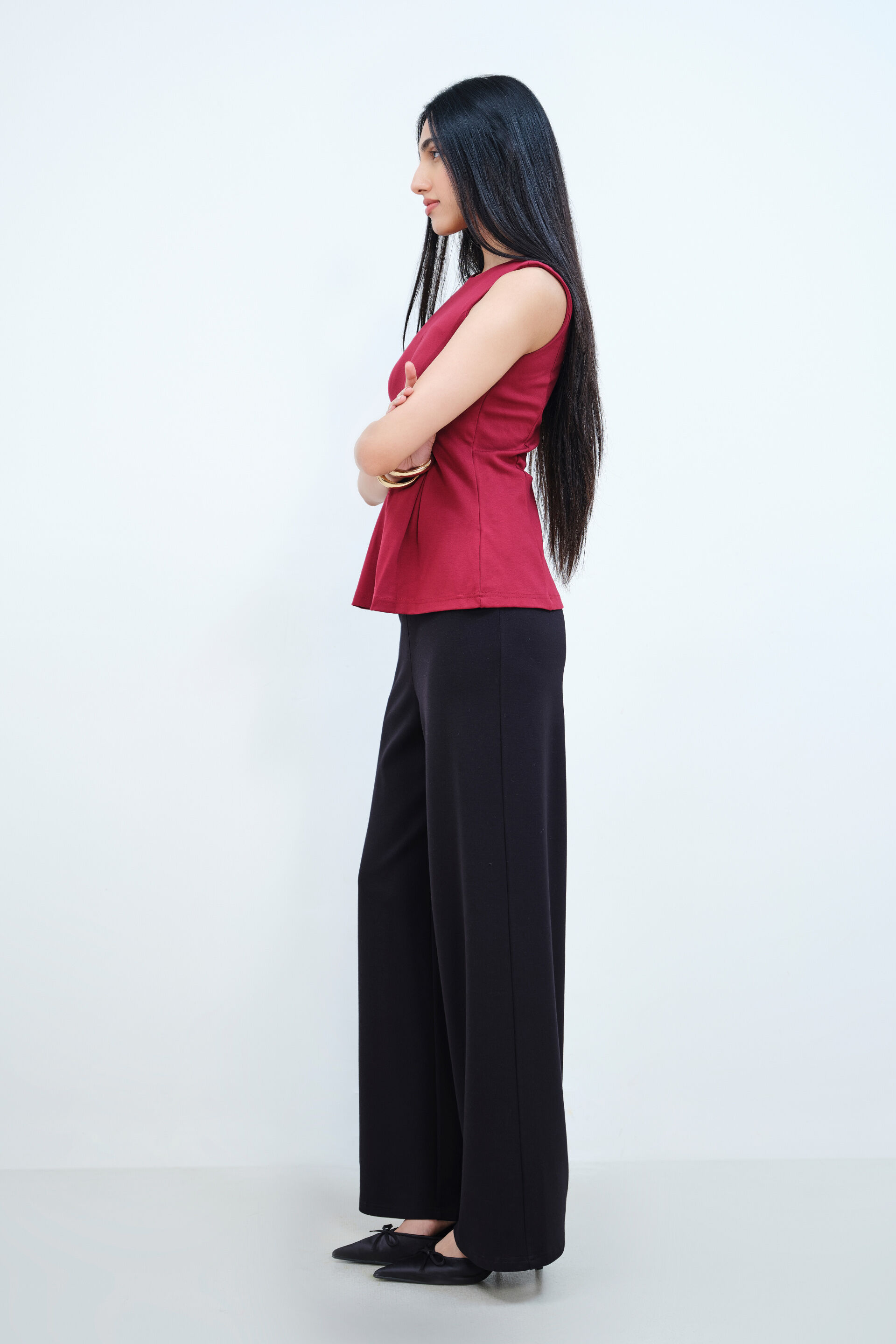 Wine Knitted Peplum Top, Wine, image 3