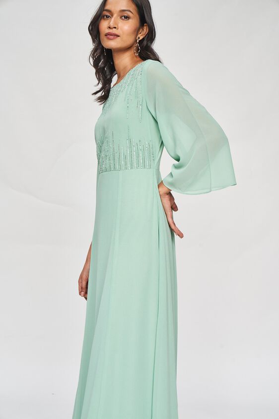 3 - Sage Green Solid Embellished Fit & Flare Gown, image 3