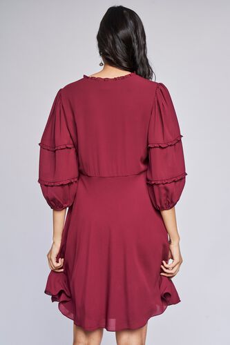 Wine Solid Flared Dress, , image 6