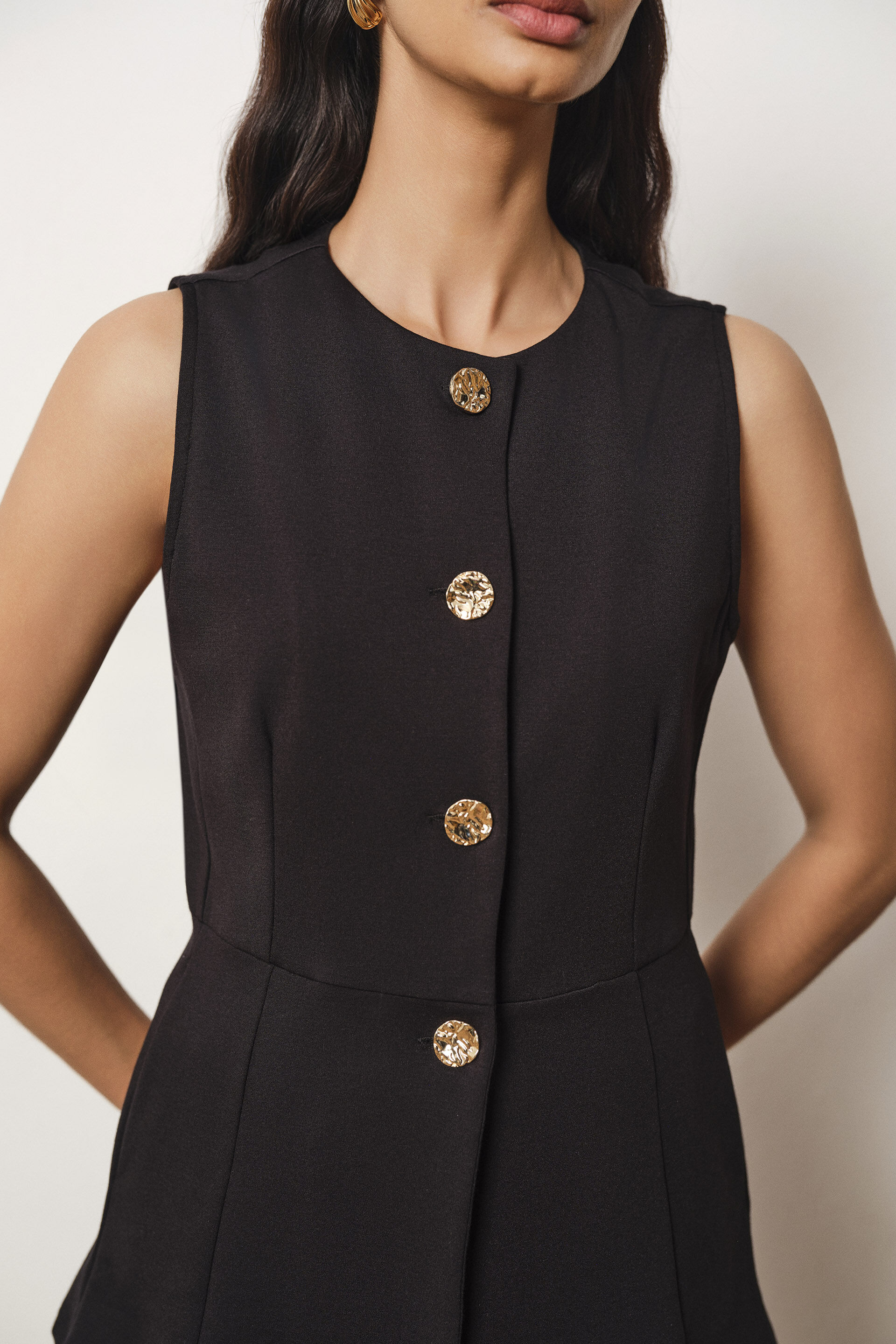 Peplum Waistcoat in Black, Black, image 2