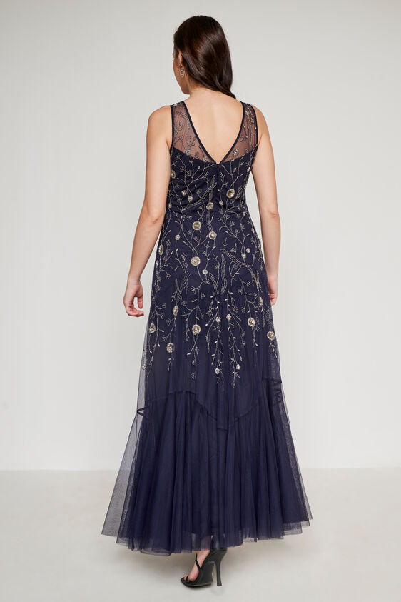 Navy Blue Floral Straight Gown, Navy Blue, image 4