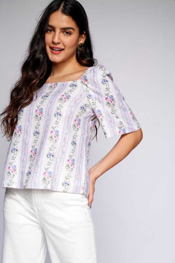 1 - White Floral Straight Top, image 1