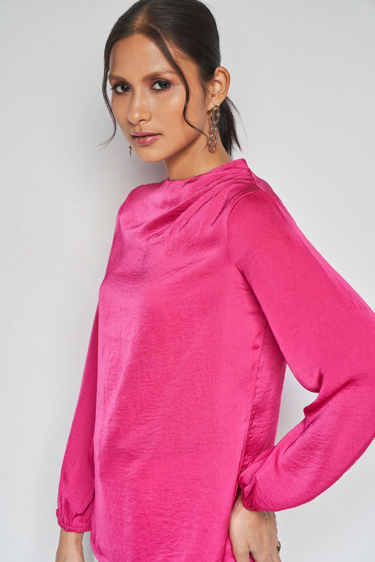 Buy our Hot Pink Solid Straight Top online from ANDIndia SC- F23AJ433THS