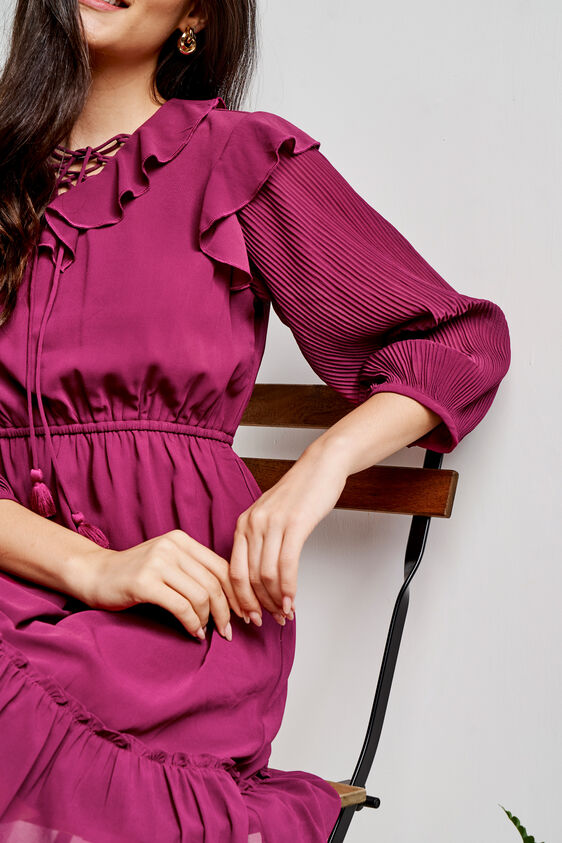 Wine Solid Flared Dress, Wine, image 5