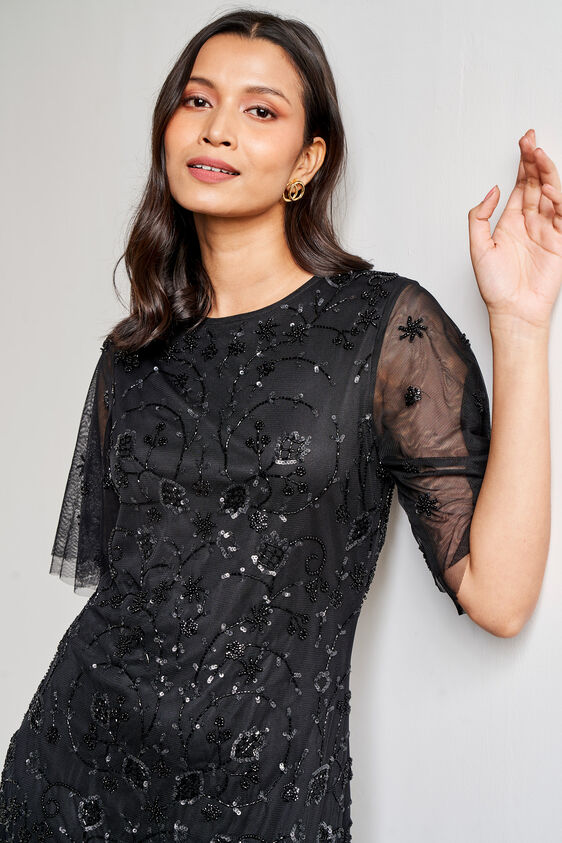 Black Floral Straight Dress, Black, image 5