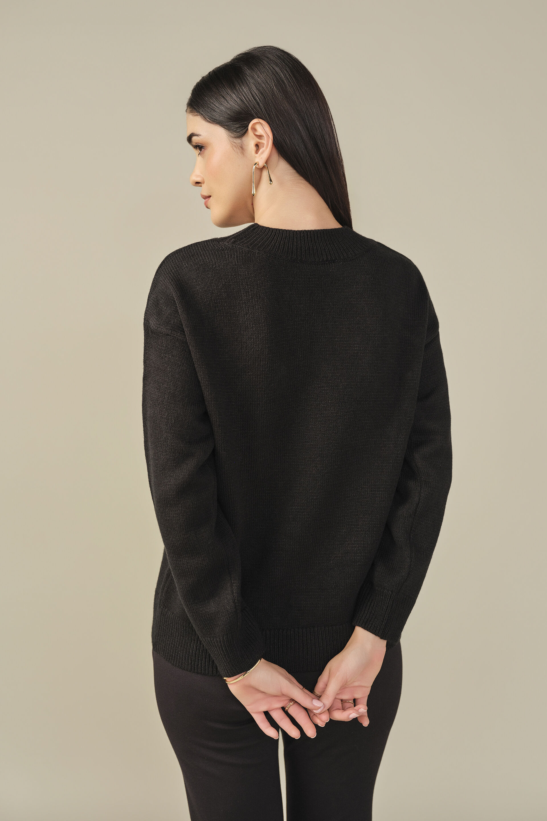 Embroidered Knit Top in Black, Black, image 6