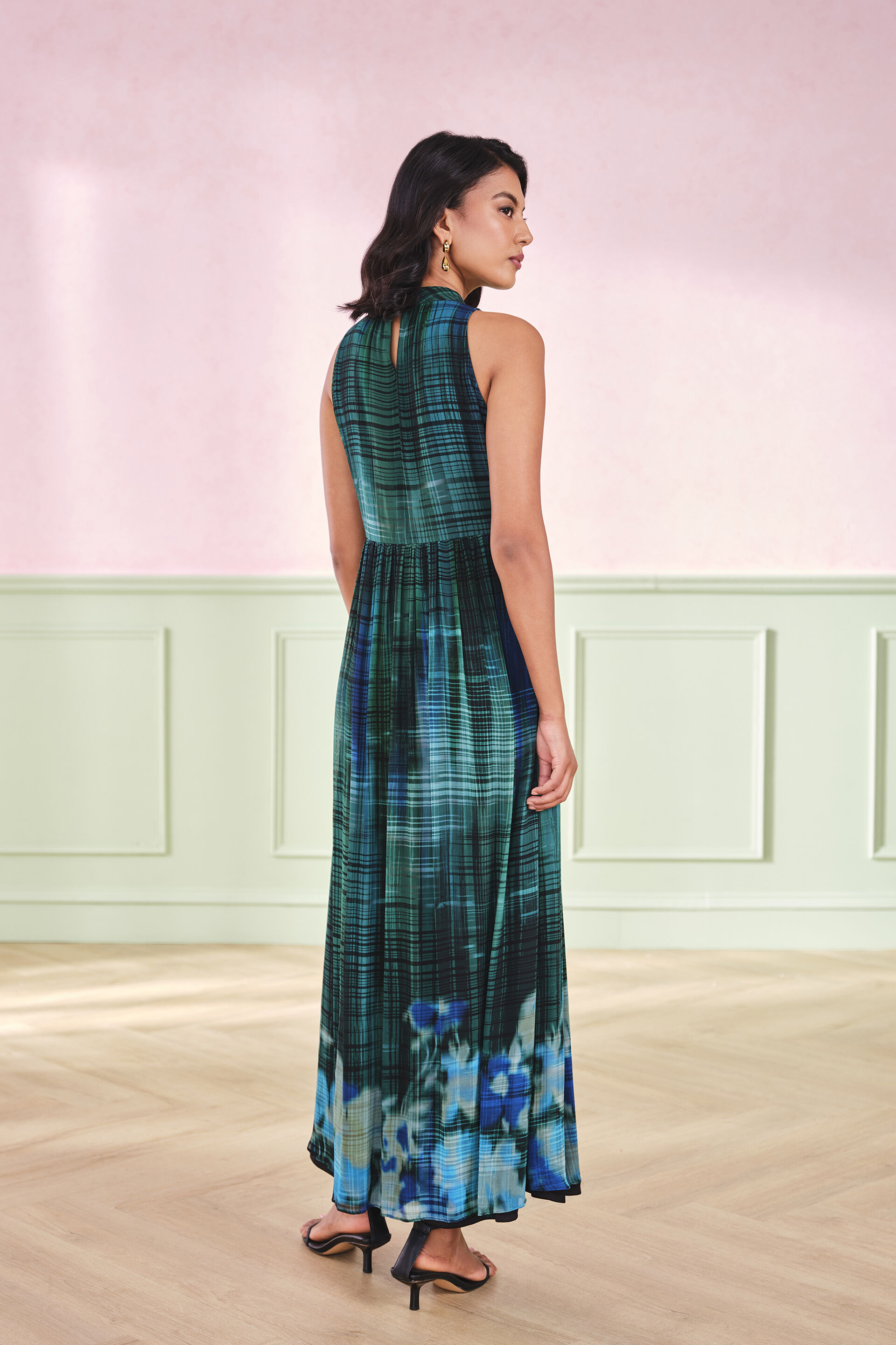 green maxi dress online india Buy Teal Green Ikat Dress Online in india – Ambraee main image 1