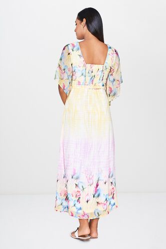 2 - Yellow Floral V-Neck Fit and Flare Dress, image 2