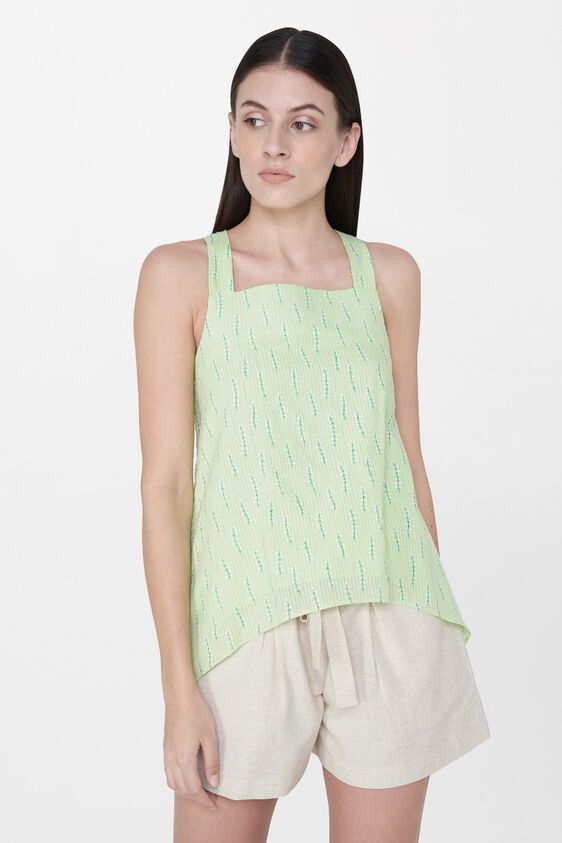 3 - Lime Green Stripes Bow Square Neck A-Line Top, image 3