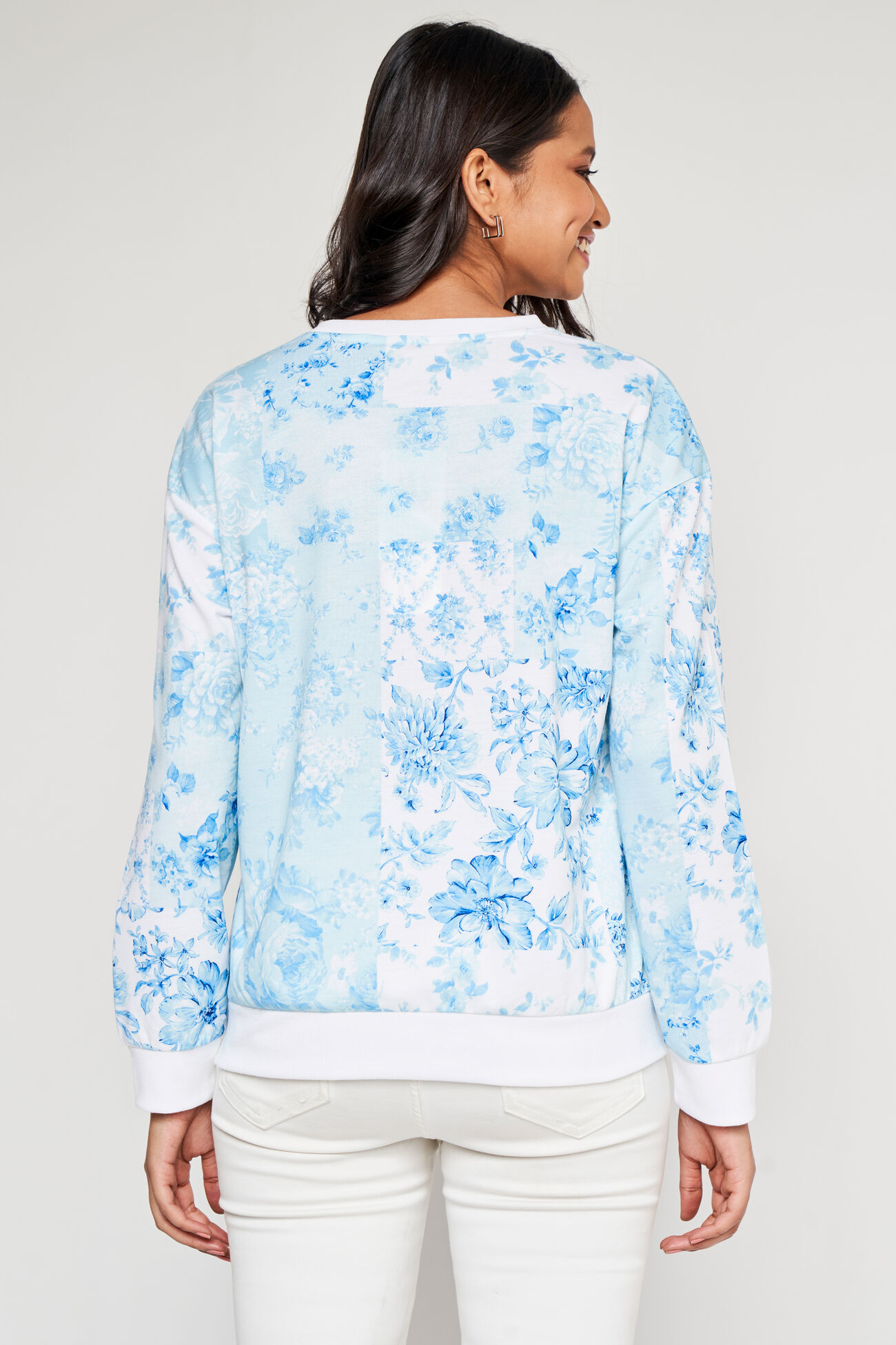 White And Blue Floral Straight Top, White, image 5