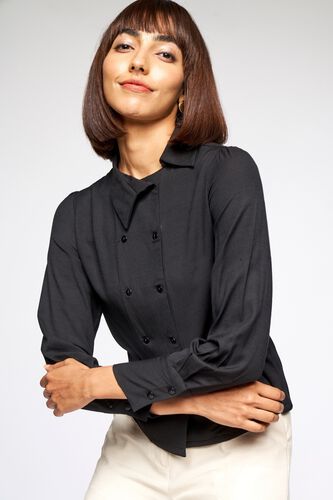 4 - Black Solid Shirt Style Top, image 4