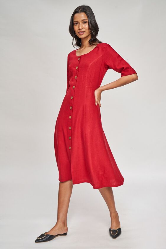 3 - Wine Solid Fit And Flare Dress, image 3